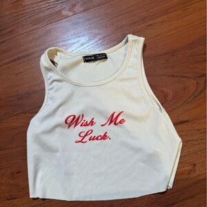 Cream Tank Top with Red Text